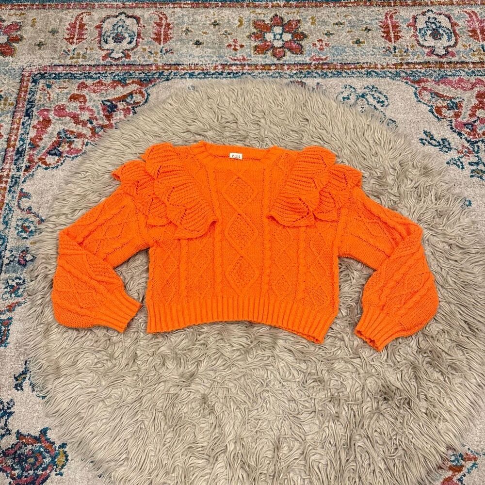 POL bright orange ruffled sweater small